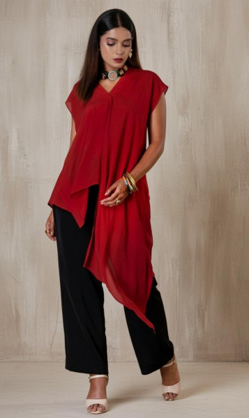 Crimson Asymmetric Draped Top