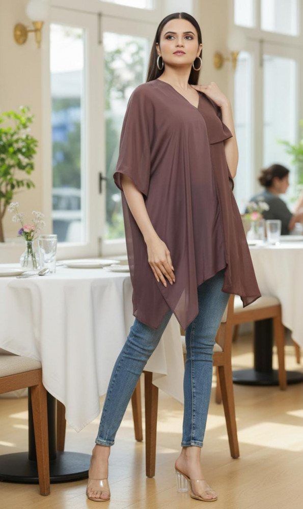 Image of Mocha Brown Layered Asymmetric Top