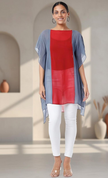 Red & Grey Layered Asymmetric Tunic