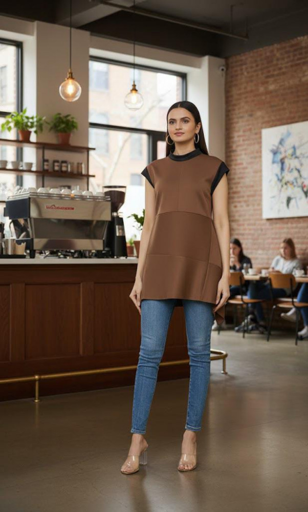 Image of Coffee Asymmetric Draped Top