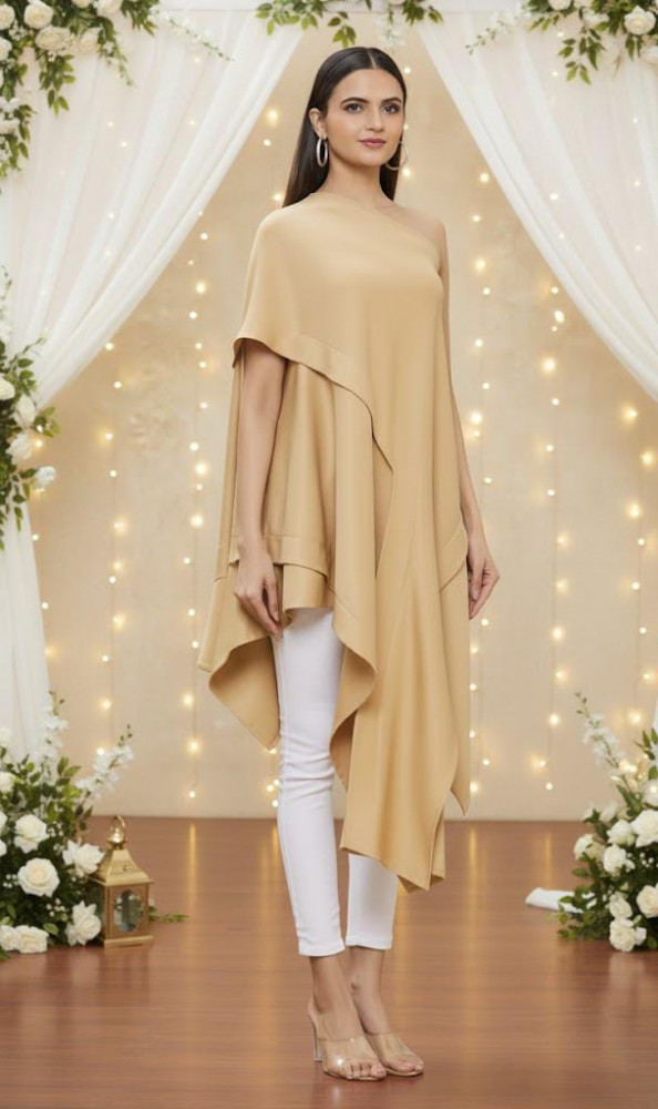 Image of Sand Drape Asymmetric Cape Top
