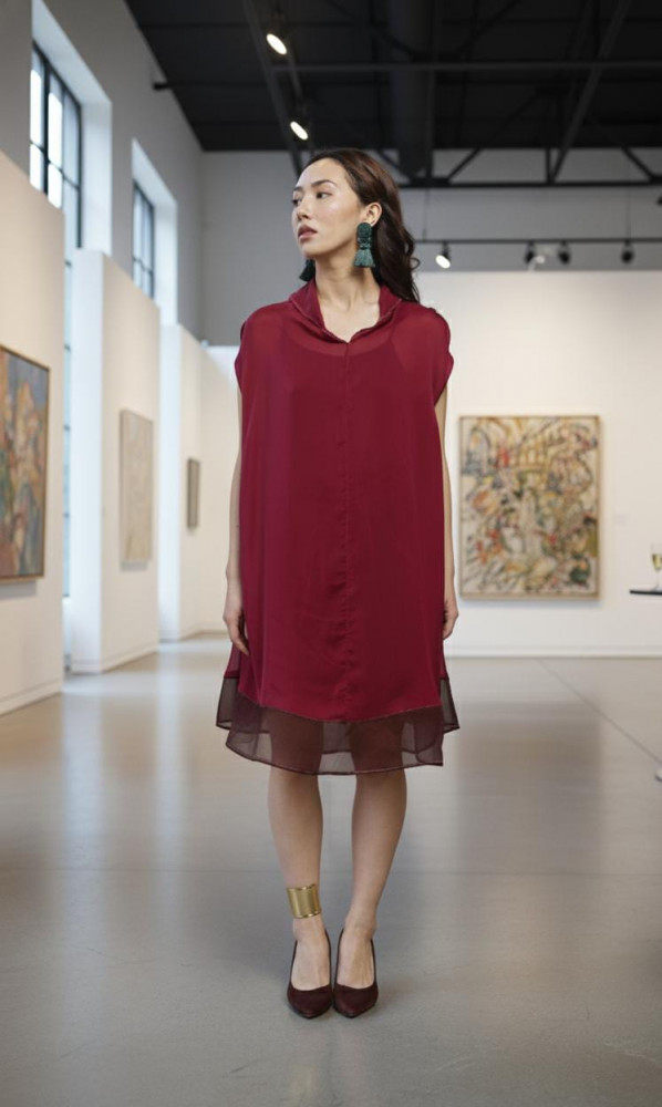 Image of Crimson Breeze Sheer Silk Top