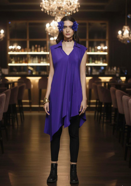 Blue Draped Collared Top