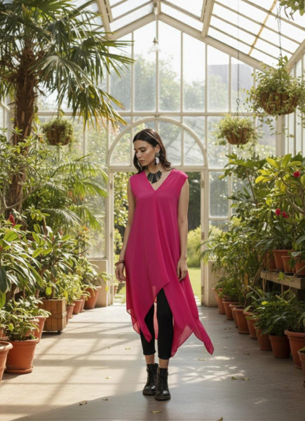 Pink Draped Asymmetric Top