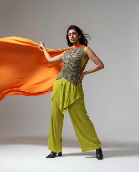 Olive Sequin Layered Co-ord Set