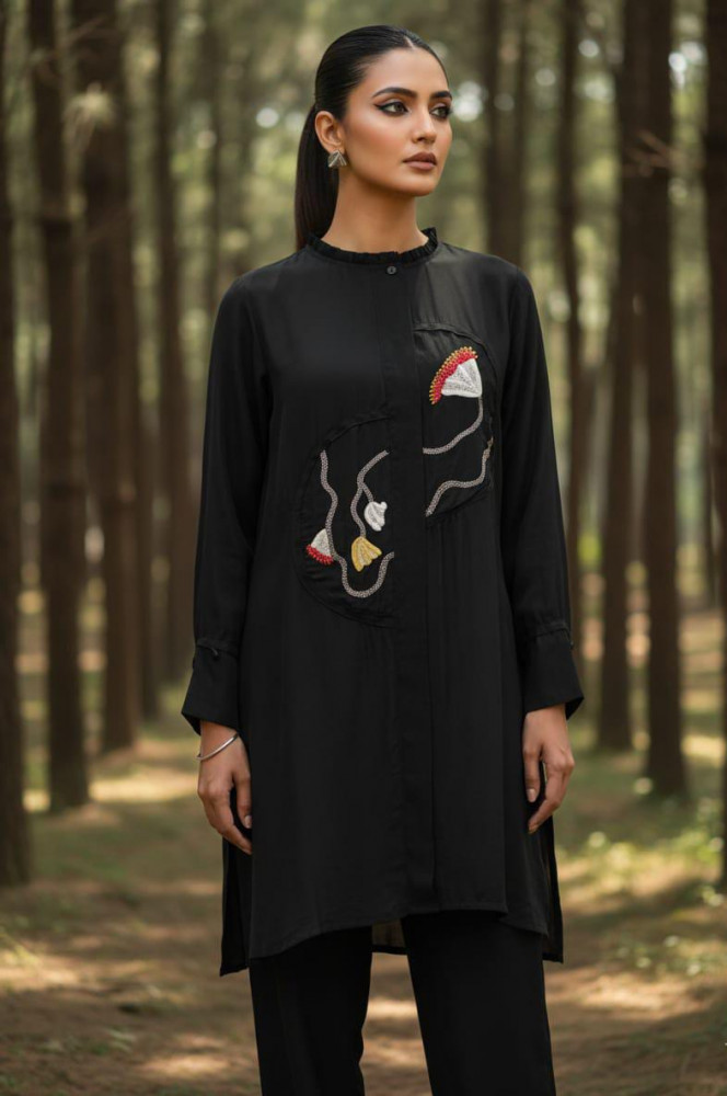 Image of Noir Flow Embroidered Co-ord Set