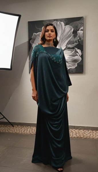 Emerald Gown with Urud Embroidery