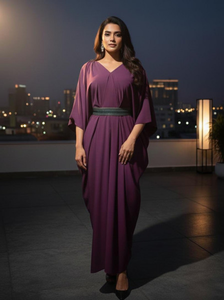 Midnight Wine Draped Kaftan Dress