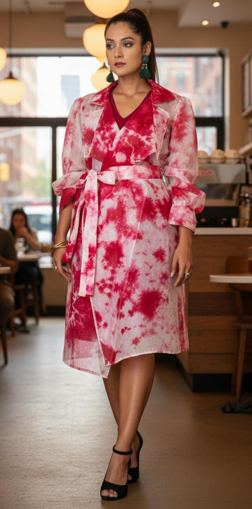 Image of Red Splash Tie-Dye Jacket Dress