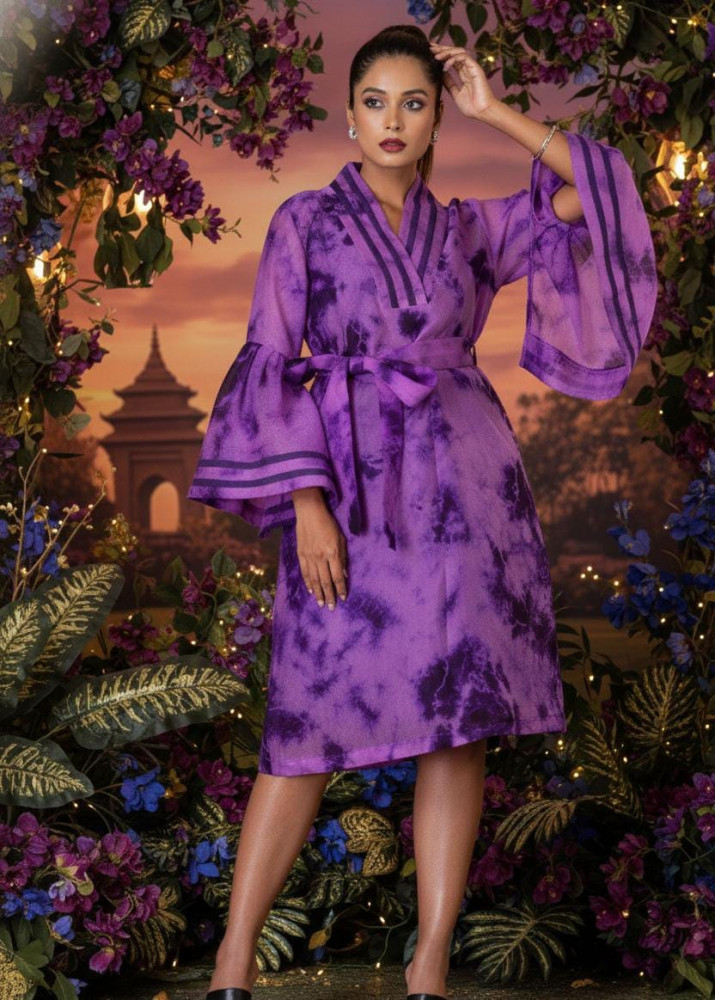 Image of Purple Tie-Dye Belted Dress
