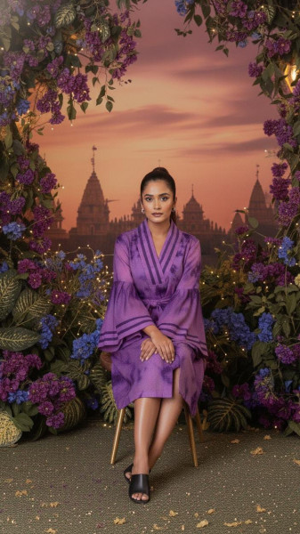 Purple Tie-Dye Belted Dress