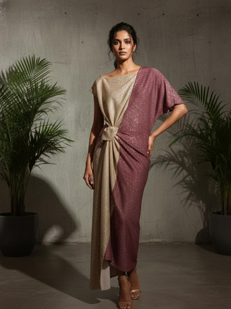 Image of Aurelia Two-Tone Draped Dress