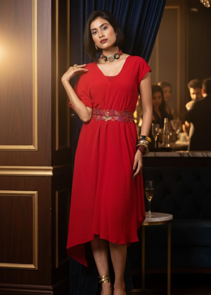 Image of Scarlet Bloom Belted Dress