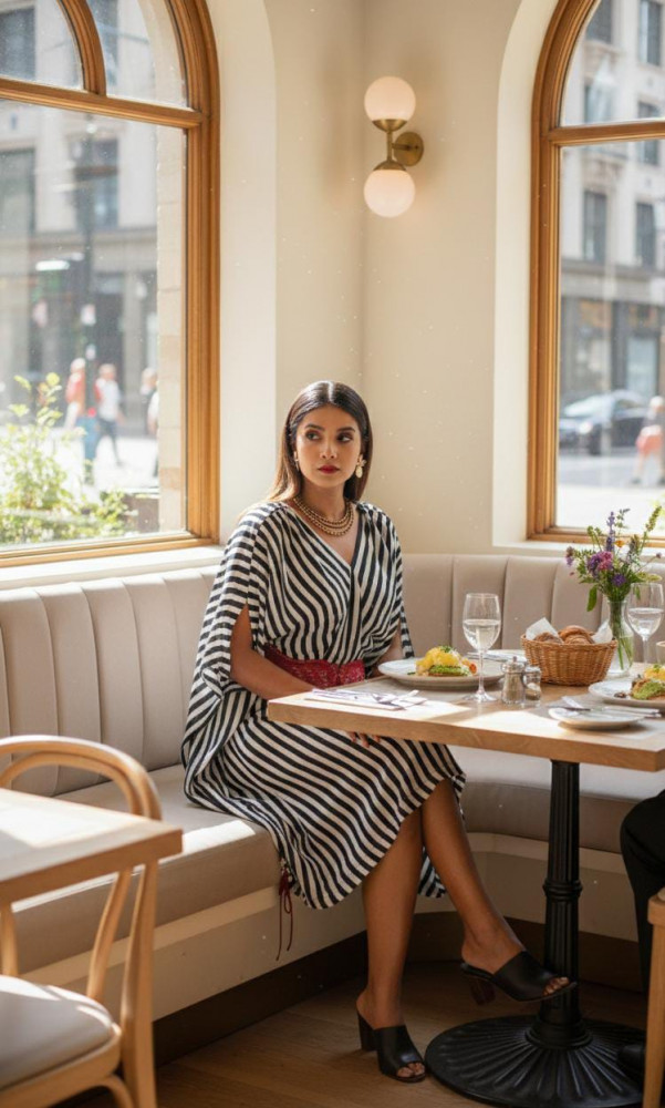 Image of Monochrome Muse Stripe Winged Dress