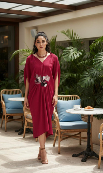 Coral Red Pleated Dress