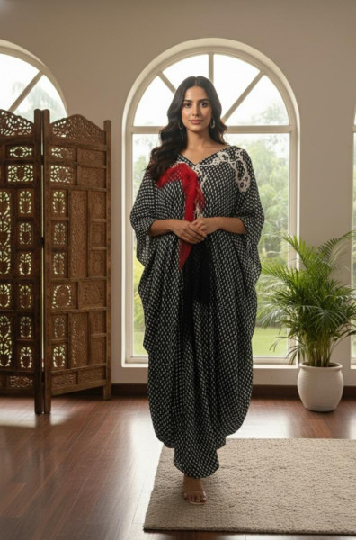 Monochrome Pearl Draped Dress