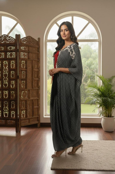 Monochrome Pearl Draped Dress