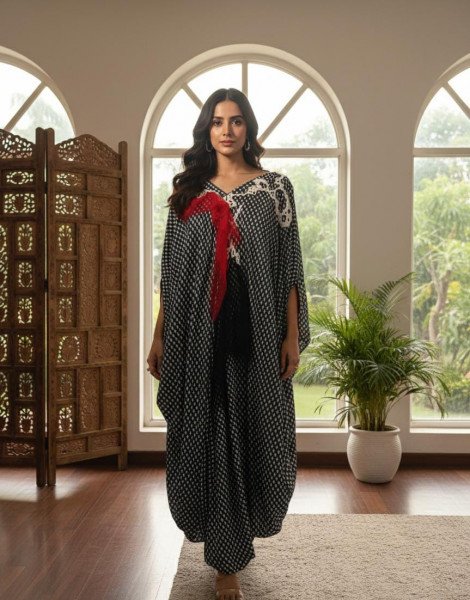 Monochrome Pearl Draped Dress