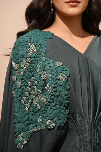 Green Embroidered Drape Jumpsuit