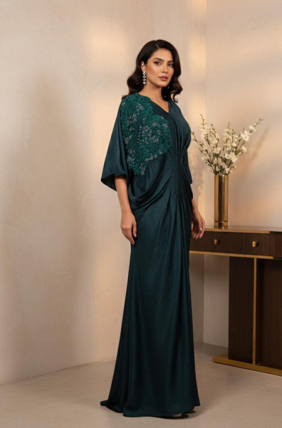 Green Embroidered Drape Jumpsuit