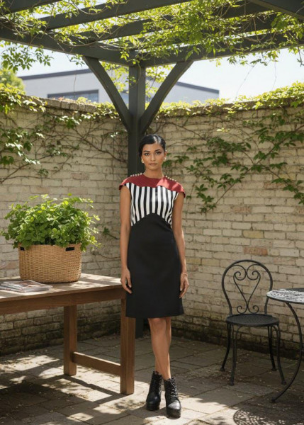 Striped Contrast Panel Shift Dress