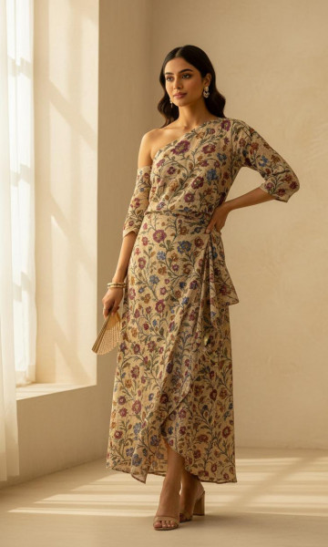 Floral Print Asymmetric Top-Skirt Set