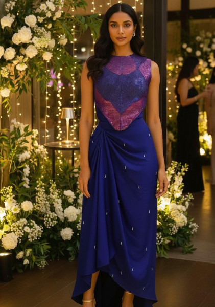 Purple Sequined Bustier & Skirt