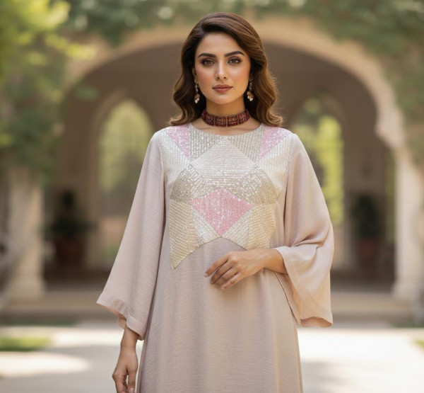 Off White Sequin Gown