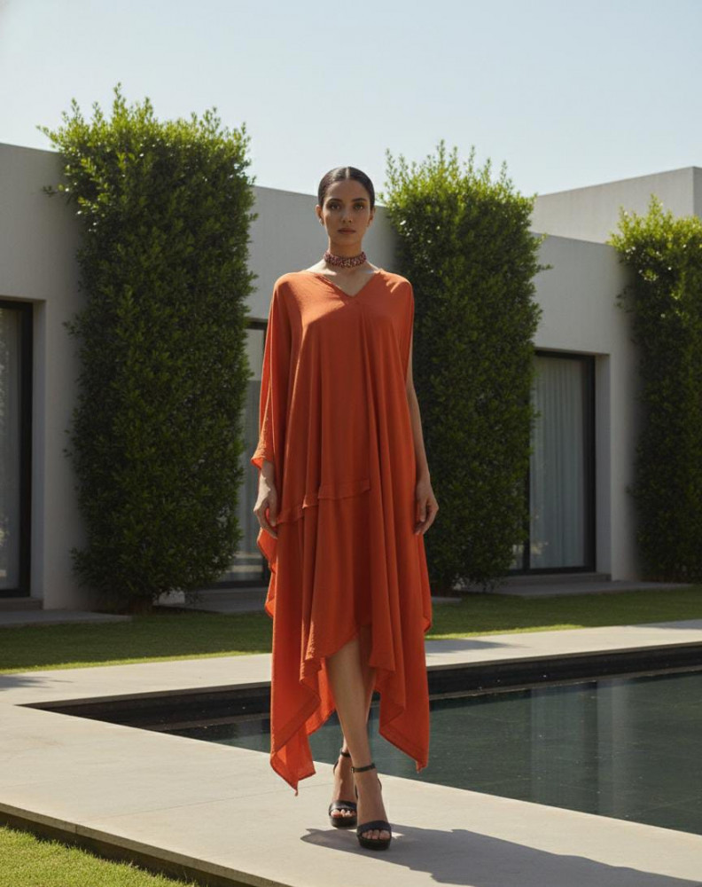 Image of Tangerine Flame Draped Dress