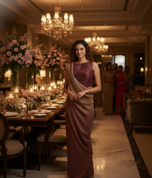 Gilded Maroon Drape Dress