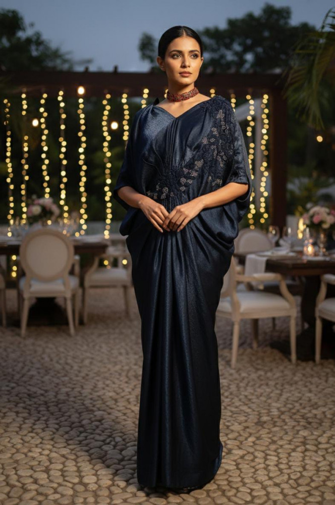 Image of Teal Blue Drape Amera Jumpsuit