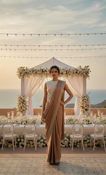 Sequin Bustier with Pre-Draped Satin Saree