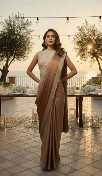 Sequin Bustier with Pre-Draped Satin Saree