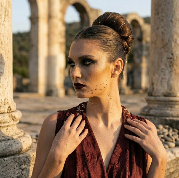 Maroon Draped Cowl Dress