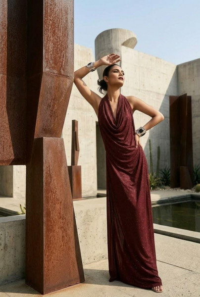 Drape Maroon Shimmery Dress