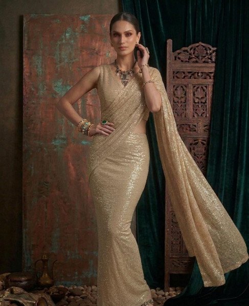 Golden Sequined Saree