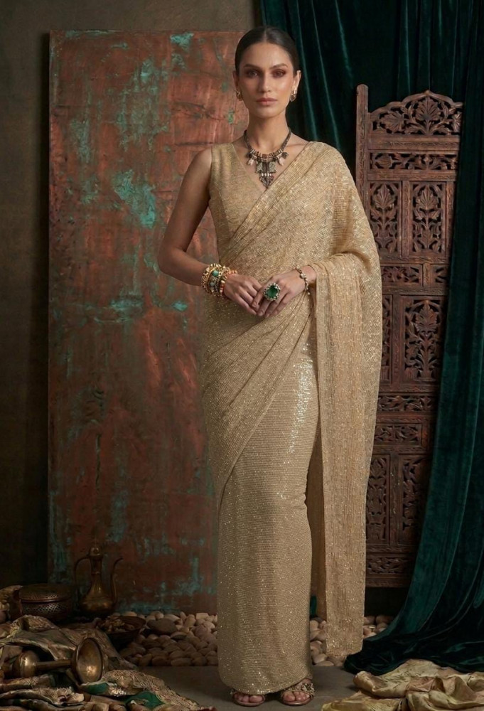 Image of Golden Sequined Saree