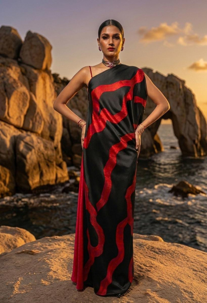 Image of Black- Red Abstract Gown