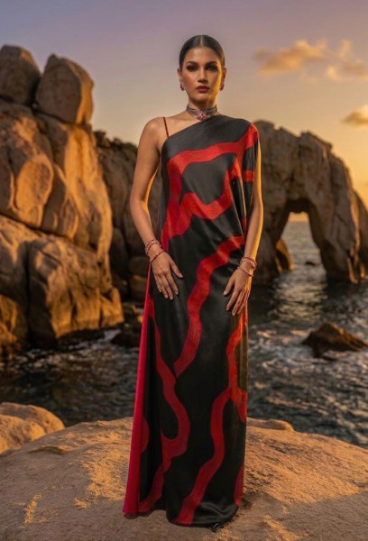 Black- Red Abstract Gown