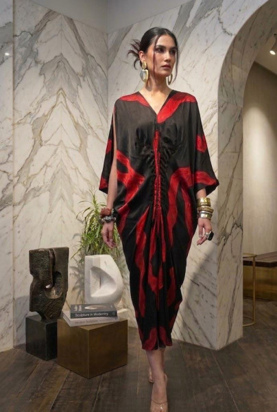 Black-Red Draped Dress