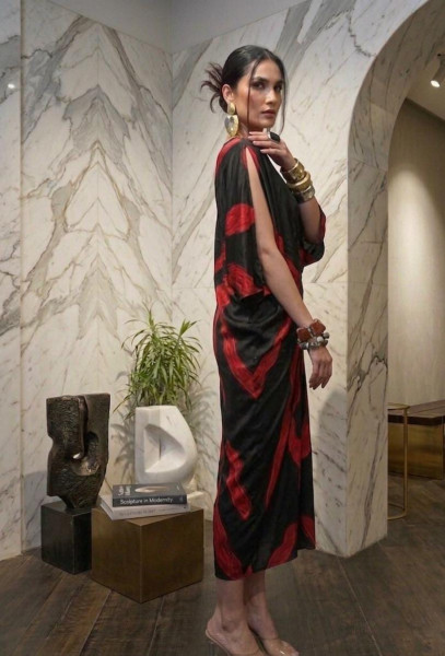 Black-Red Draped Dress