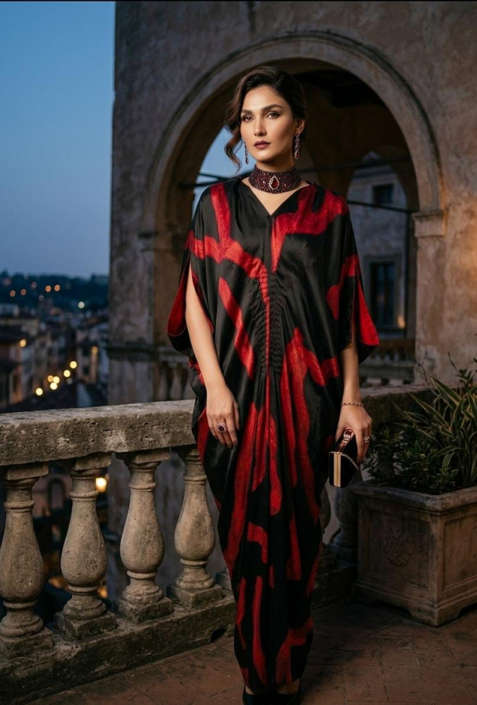 Image of Black-Red Drape Jumpsuit