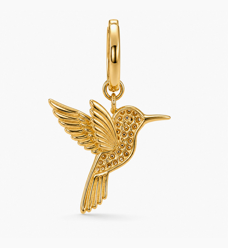 Diamond Hummingbird Gold Charm Pendant