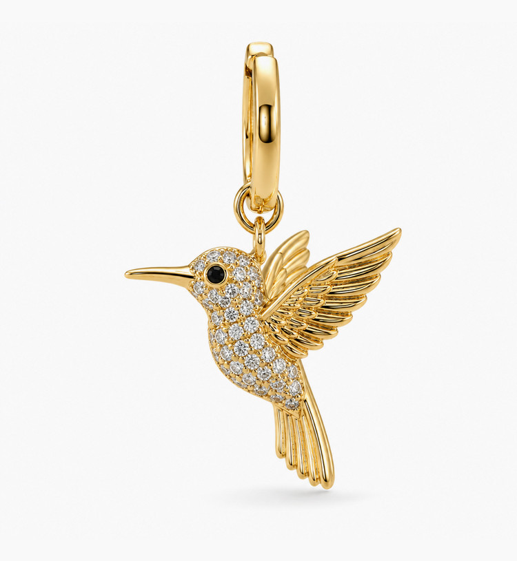 Diamond Hummingbird Gold Charm Pendant