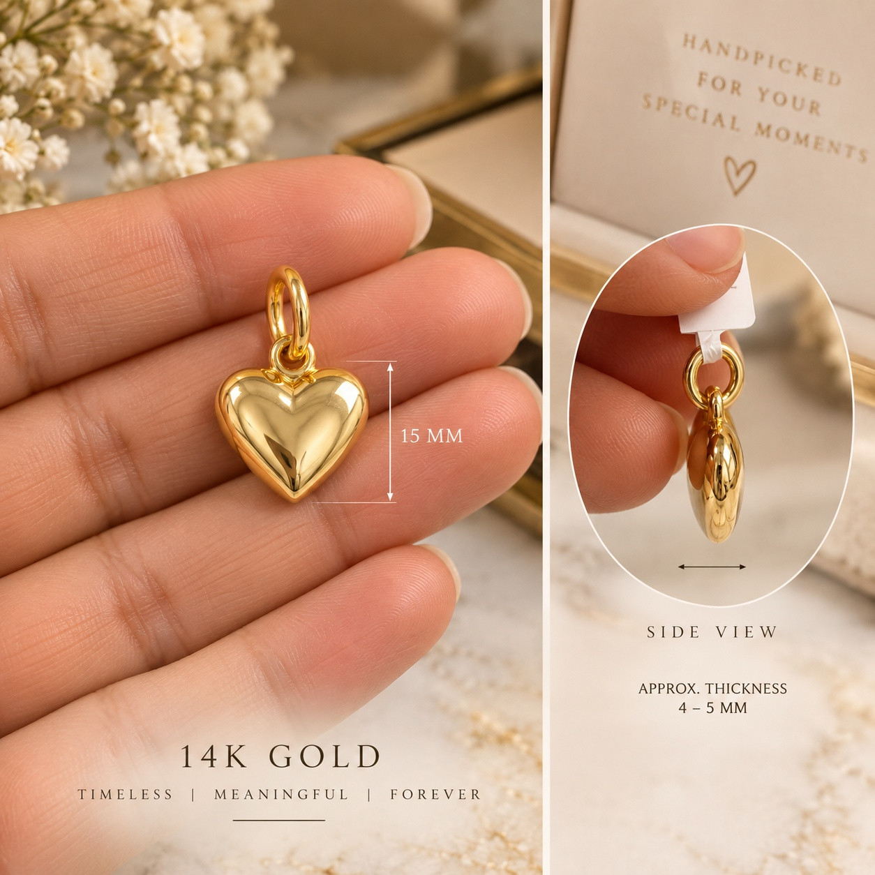14K Gold Puffy Heart Charm