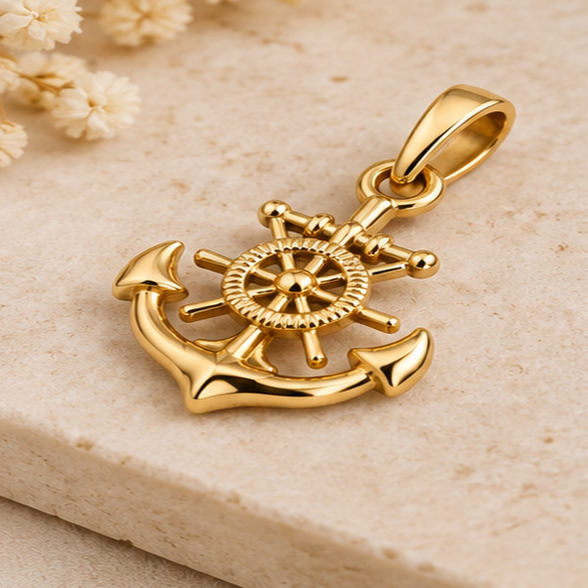 14K Gold Nautical Anchor  Ship Wheel Charm 