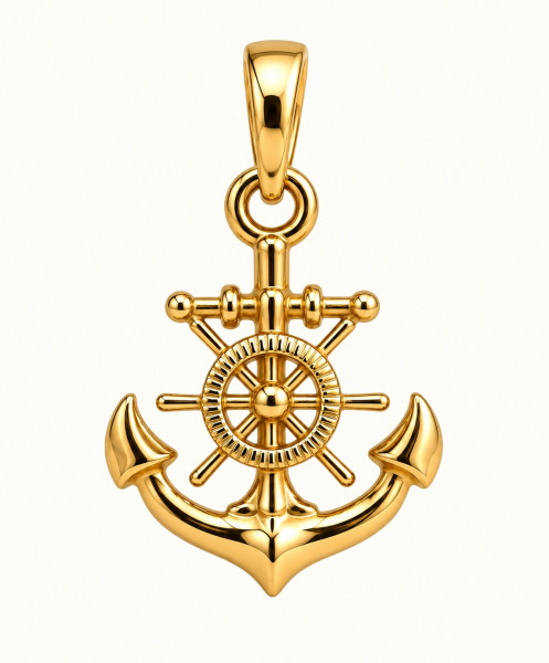 Image of 14K Gold Nautical Anchor &amp; Ship Wheel Charm |