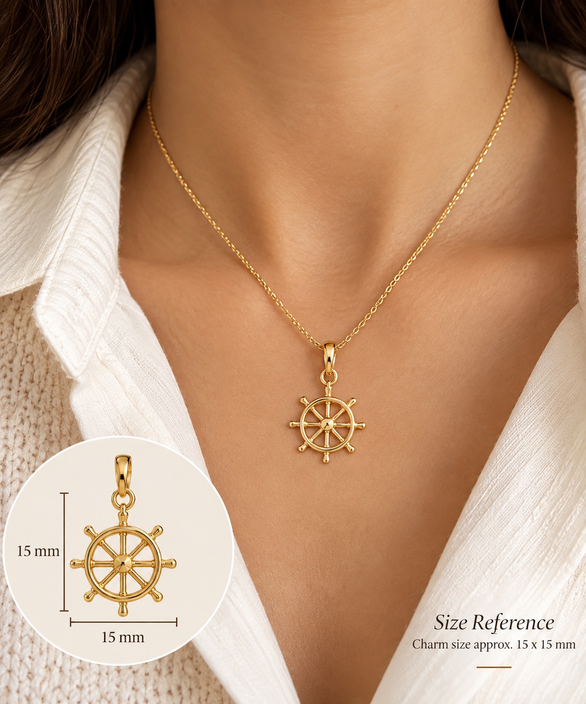 14K Yellow Gold Ship Wheel Charm  Nautical Helm Pendant