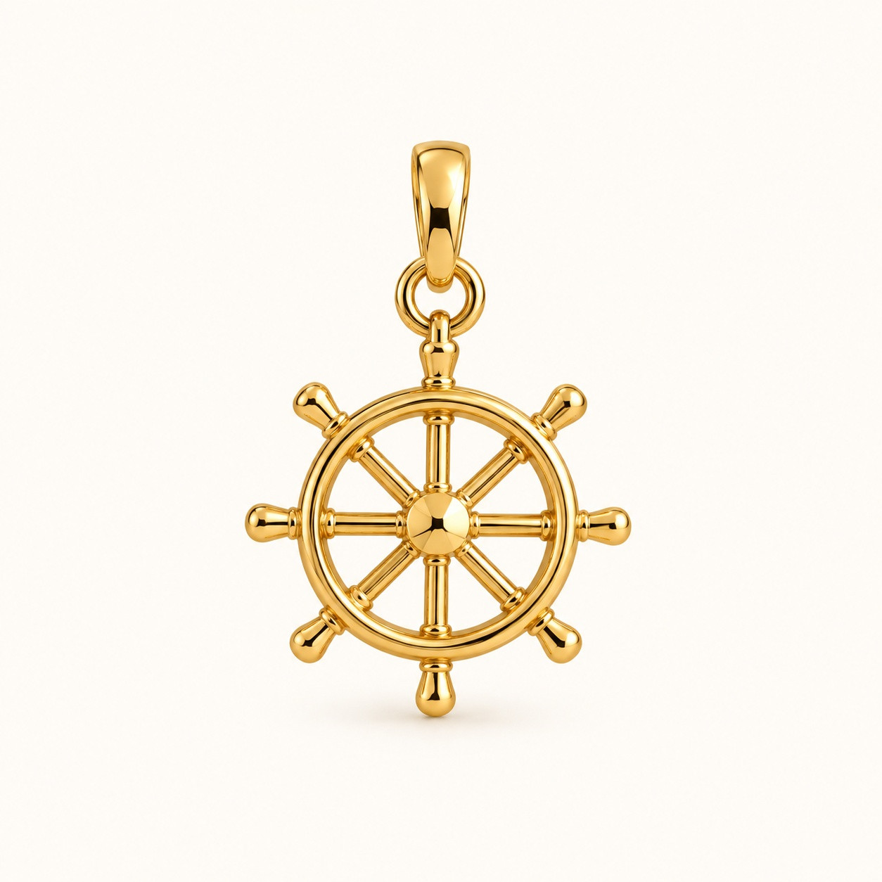 14K Yellow Gold Ship Wheel Charm  Nautical Helm Pendant