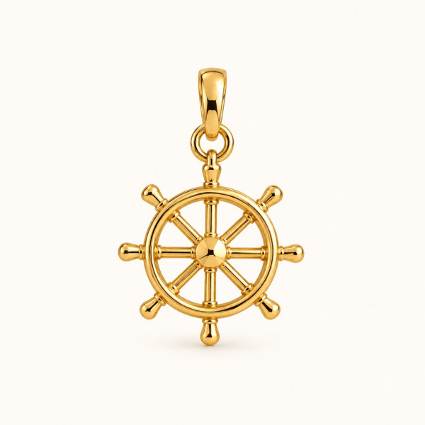 Image of 14K Yellow Gold Ship Wheel Charm – Nautical Helm Pendant